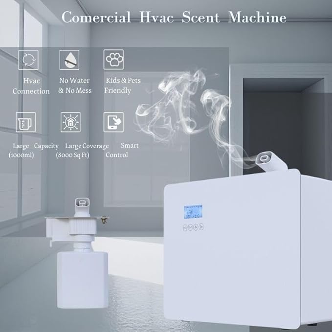 Waterless Commercial Scent Air Machine, HVAC Scent Diffuser for Large Coverage | Up to 8,000 Sq.ft, Whole House Aroma & Hotel Collection Diffuser 1000ml, Cold air Tech. (Metal-White)