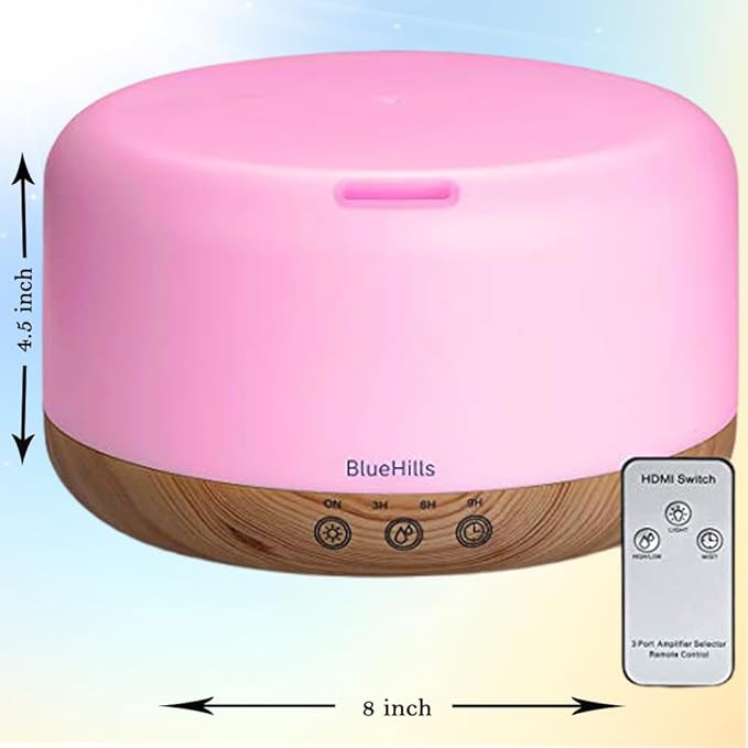 BlueHills Premium Set of Two Large 1000 ML and 2000 ML XL Essential Oil Diffusers Humidifier Combo for Large Room Home with Décor LED Lights Great Gift – Value Pack of Wood Grain and Dark Wood Grain