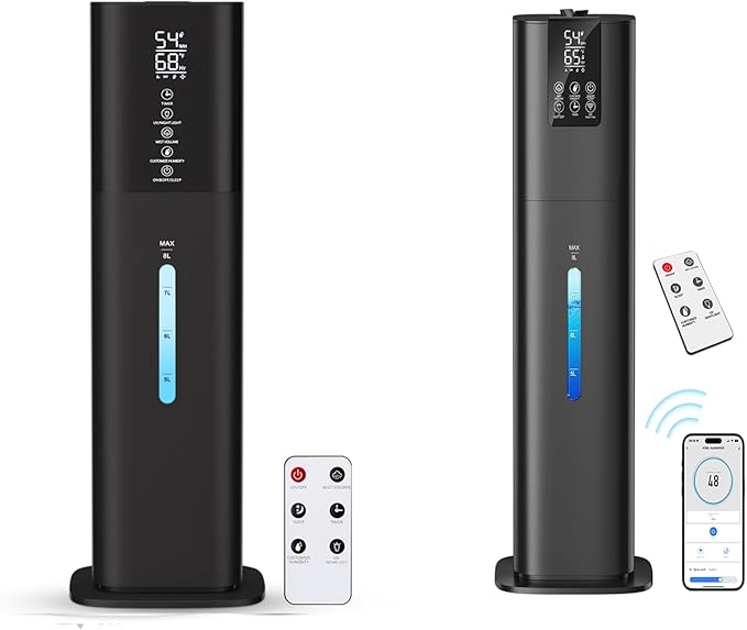 8L 2.1Gal Quiet Cool Mist Humidifiers+8L 2.1Gal Smart App Humidifiers for Large Room Bedroom Home with 7 Colors Light(White,Black)