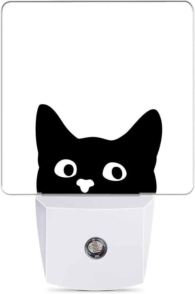 Black Cat Cute Dusk to Dawn Night Light, Auto Sensor Lamp Home Indoor Stairway Kitchen Corridor, Night Lights Plug into Wall Decor, Boys Girls Women Men Room Gifts