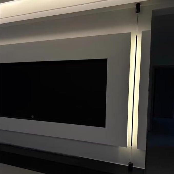 Modern Minimalist Bedside Pendant Light Black Linear Floor to Ceiling Lamp Hardwired 47" LED Pendant Lights Long Strip Hanging Lamp for Bedroom TV Background