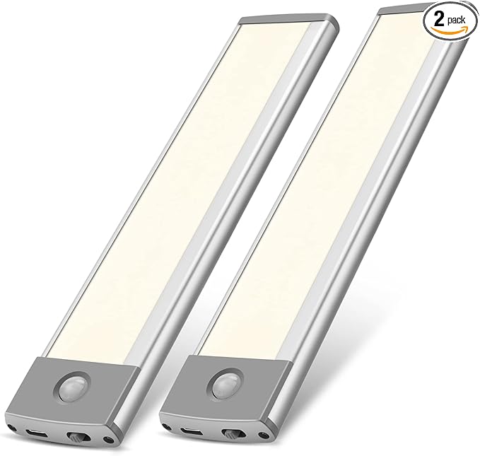 30-LED Under Cabinet Lights,USB Rechargeable Kitchen Night Light,Battery Operated Counter Closet Lighting,Wireless Motion Activated Light for Cabinets Cupboard Pantry(Warm Light 2Pack