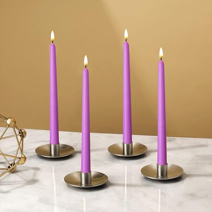 NONNO & ZGF 10 Pack Purple Flameless 11'' Wax Covered Taper Candles with 2 Remote, Use 2-AA Battery (Not Included, Runs 200 Hours)