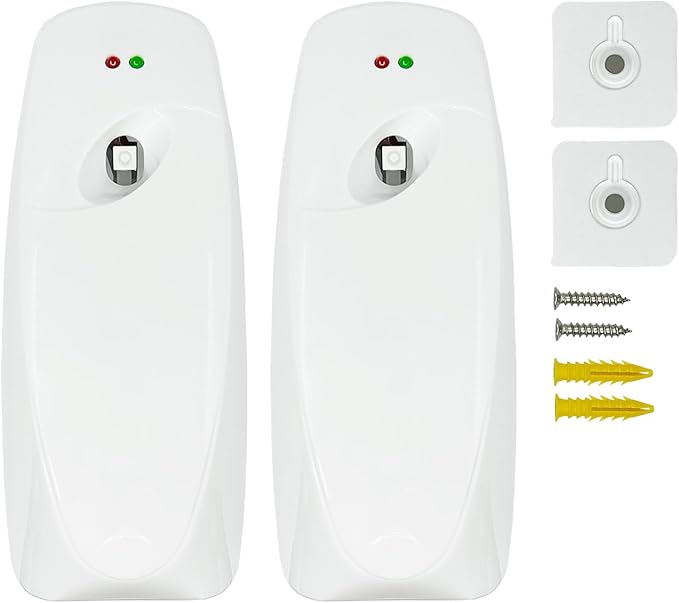 Automatic Air Freshener Dispensers, Timing Aromatherapy Diffuser for Bathroom, Office, Commercial & Home, 2 Pack Wall Mounted or Freestanding, White