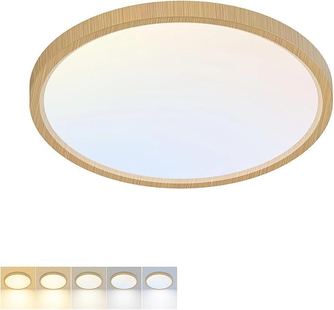 LED Flush Mount Ceiling Light,7Inch 15W,3000K/3500K/4000K/5000K/6500K 5 Color Temperatures Ceiling Light Fixture for Kitchen Porch Hallway Bedroom Bathroom and Closet,Wood
