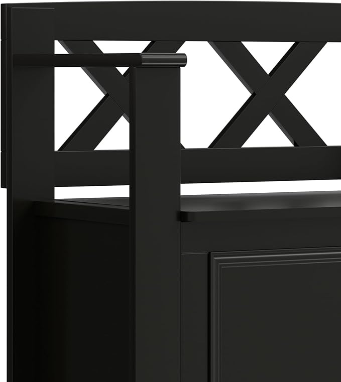 SIMPLIHOME Amherst Entryway Storage Bench - 36 inch Wide Solid Wood Hallway Bench in Black, Transitional Bench for Entry or Mudroom with Lift-Up Lid, Storage Compartments and X-Back Detail