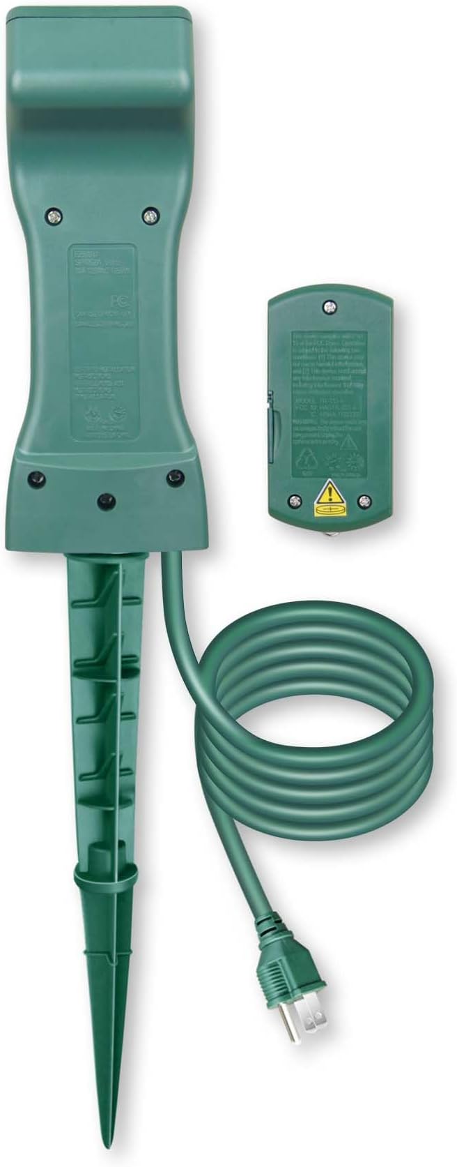 Outdoor Remote Control Power Stake with Photocell Timer 2/4/6/8 Hour Countdown, Dusk to Dawn, 3 Grounded Outlets 6FT Cord, UL Listed, Green