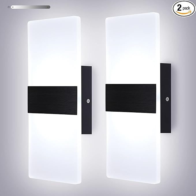 Lightess Modern Wall Sconces Set of Two Indoor LED Wall Mounted Lamp Hardwired Wall Lamp 12W for Bedroom Living Room Hallway, Cool White