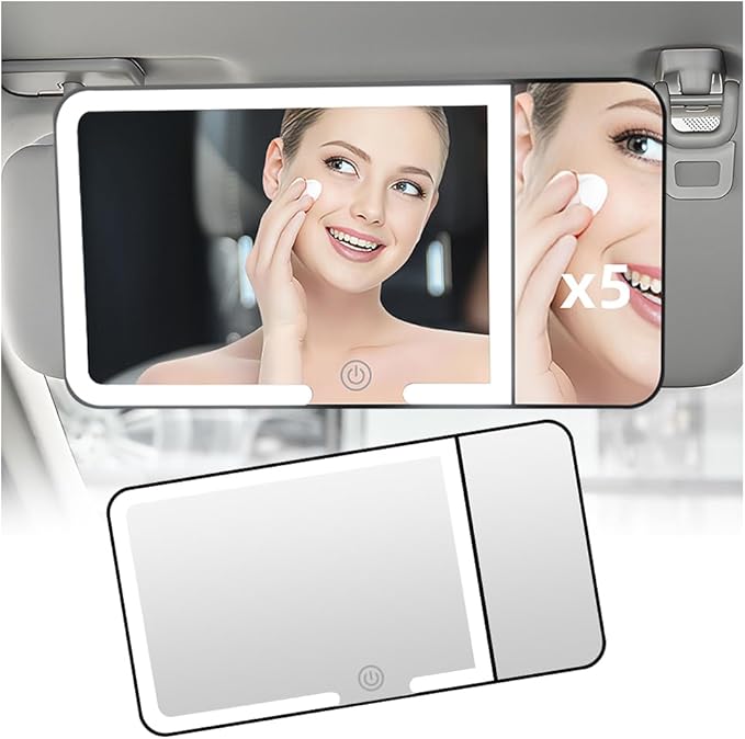 2026 New Car Vanity Mirror with Lights,3X Magnifying Car Visor Mirror with 3-Color Dimmable Lights & Smart Touch Control,Rechargeable Cars Makeup Mirrors for Cars/SUVs/Trucks