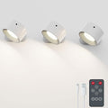 3PACK Romote LED Wall Sconce - Rechargeable Wall Light, 3 Colors & 3 Brightness Levels, 360° Magnetic Rotating Head, Bedside Reading Lamp, Easy Install Battery Operated Lamp White