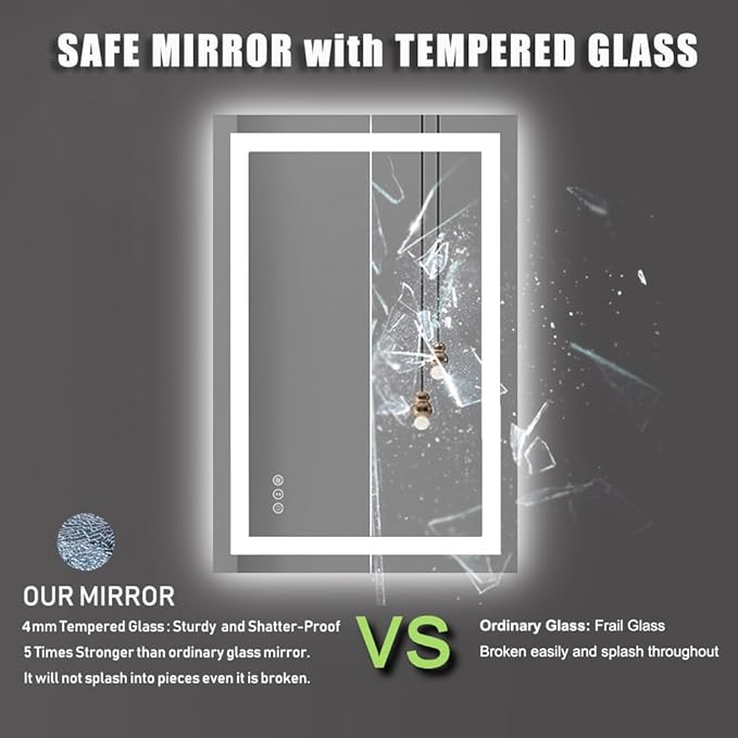 Amorho LED Bathroom Mirror, 20" X28" with Front Light and Backlit, Stepless Dimmable Wall Mount Mirrors, Anti-Fog, Shatter-Proof, Memory, 3 Colors Lihgting, LED Vanity Mirror(Horizontal/Vertical)