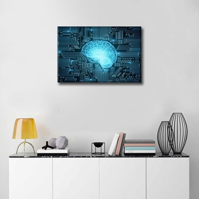 TUMOVO 1 Panel Canvas Wall Art for Bedroom Artificial Intelligence Concept Wall Paintings for Living Room AI Brain Office Modern Wall Art Giclee Framed Ready to Hang, 24x16in