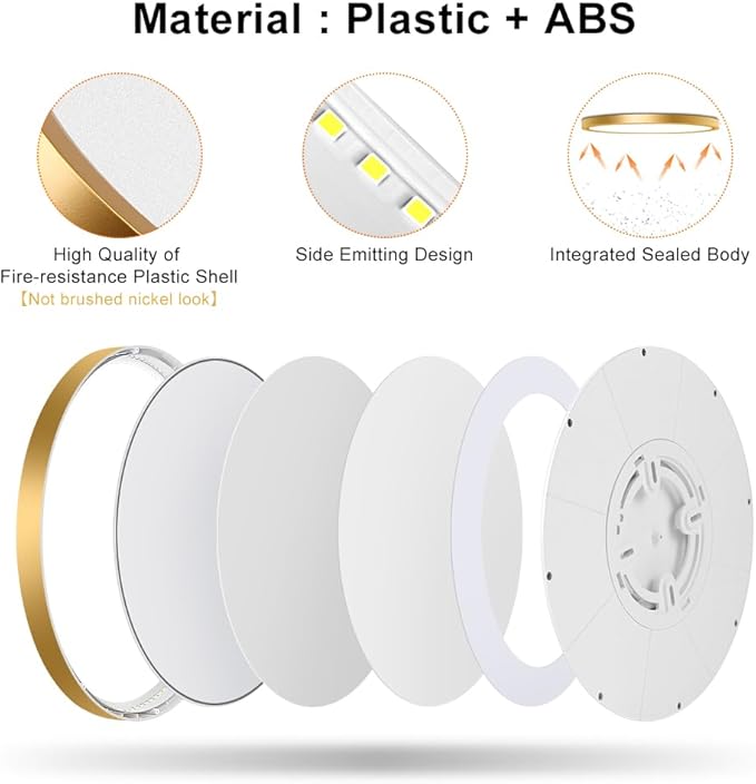 9 Inch Gold LED Flush Mount Ceiling Light, 18W 1800LM 3000K Warm White, Low Profile Round LED Ceiling Light Fixture for Bedroom, Closet, Hallway, Stairwell, Kitchen, Porch (2 Pack)