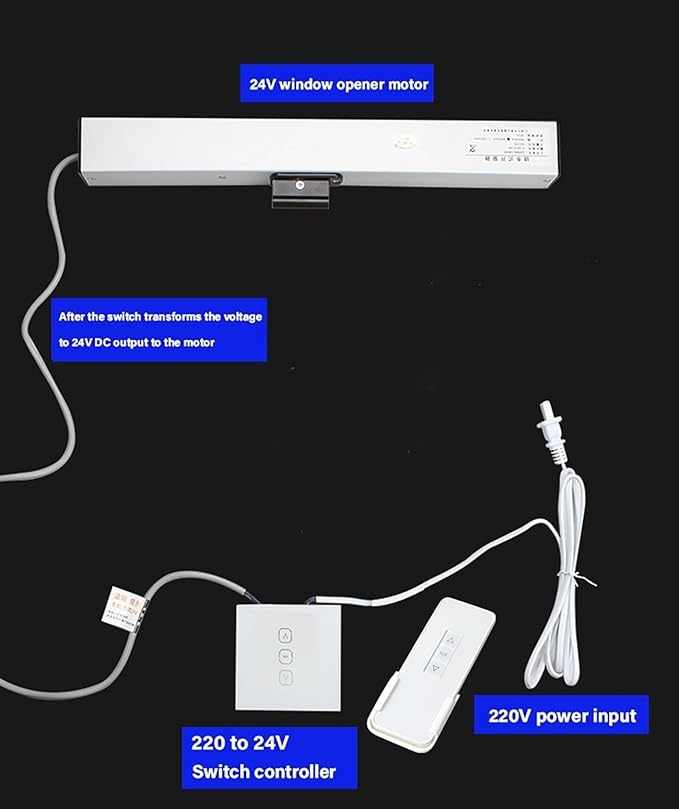 Electric Chain Window Opener Actuator 24V Stroke 300-800 MM Smart Window Opener Driver Motor W/Switch Controller (Stroke 800mm+Controller)(Stroke 400mm+controller)