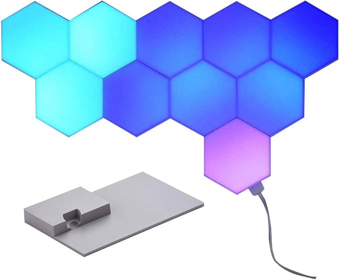 Yescom APP Control 10 Pack WiFi Hexagon LED Light Kit Wall-mounting & 11 Pack Music Sync Smart DIY 16 Million Color Gaming Room Home Compatible with Alexa Google