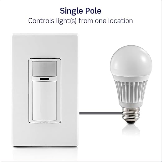 Leviton Motion Sensor Light Switch, Motion Activated, Auto-On/Auto-Off or Manual-On, 2A, No Neutral Wire Required, Single Pole, DOS02-1LT, Light Almond