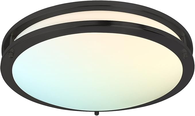 LUXRITE 16 Inch LED Flush Mount Ceiling Light, 5 Color Selectable 2700K | 3000K | 3500K | 4000K | 5000K, Dimmable, Modern Ceiling Light Fixture, 24W, 1920 Lumens, Energy Star, ETL Listed, Matte Black