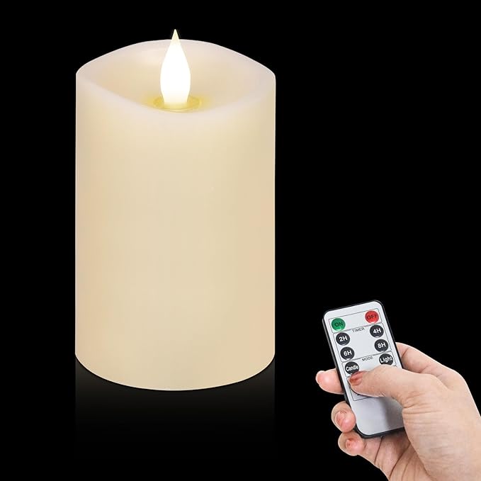 1PCS, 3 x 5 inches Flameless Candle with Remote Control, 3D Flickering Wick, Real Wax, Battery Candles,with Timer,Battery Powered Candles,for Holiday Home Decor,Ivory
