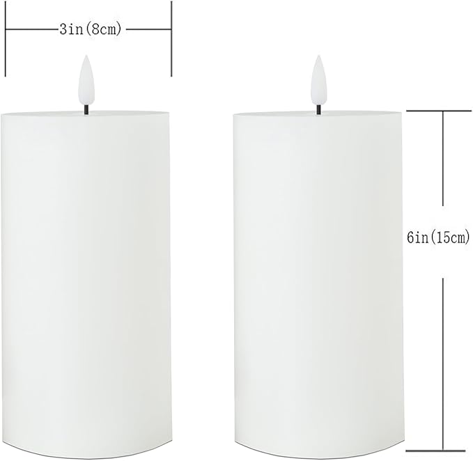 White Flameless Candles Set of 2 (3x6 inch) Flickering LED Wax Candles Battery Operated with Remote Control Timers for Night Light/Fireplace/Party Dimmable Pillar Candles Flat top