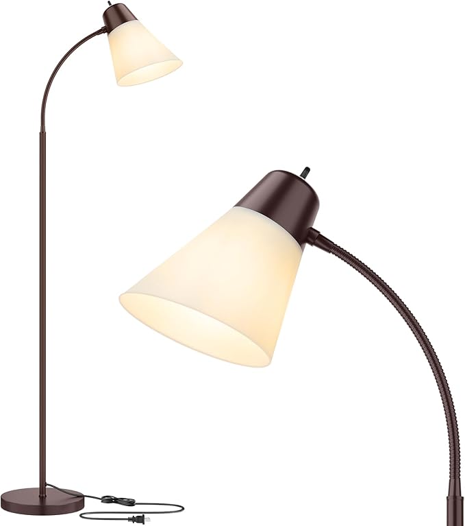 Floor Lamp for Living Room, Adjustable Standing Room Lamp with White Plastic Shade, Brown Reading Floor Lamps for Dorm, Bulb not Included