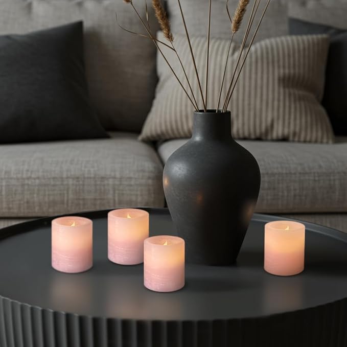 FURORA LIGHTING Pink Real Wax LED Votive Tealight Candles Pack of 6, Flameless Flickering Candles for Delicate Home Décor, 1.95’’(W) x 2.17’’(H), Batteries Included
