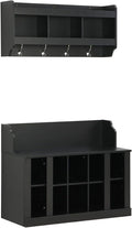 Contemporary Shoe Storage Bench with Wall Mounted Coat Rack, Elegant Hall Tree for Entryway, Mudroom, Black