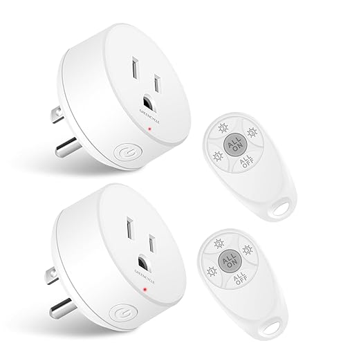 Remote Control Outlet,Greencycle 2 Remote Light Switches and 2 Plugs,Wireless Light Switch,500ft Range,No Wiring Needed,15A/1500W for Household Appliances,FCC Certified,White