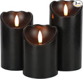 Eldnacele Black Flameless Flickering Candles with 6H Timer, 3D Wick Realistic Battery Operated Real Wax LED Pillar Candles Set of 3 Home Wedding Party Halloween Decoration(D3” x H4”5”6”)