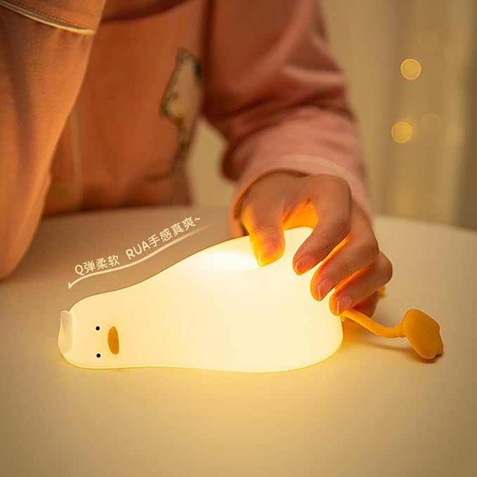 Duck Night Light - LED Cute Lamp, Lying Flat, Squishy, Adjustable Dimmable With Timer Function, Rechargeable Bedside Touch Light for Breastfeeding