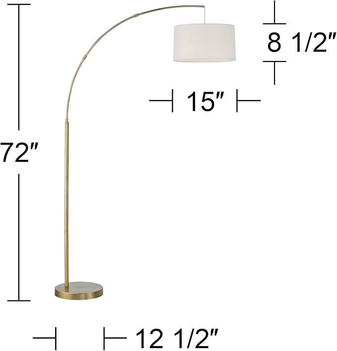 360 Lighting Cora Modern Mid Century Arc Floor Lamp Standing 72" Tall Classic Brass Gold White Linen Drum Shade Decor for Living Room Reading Bedroom Office House Home Decor