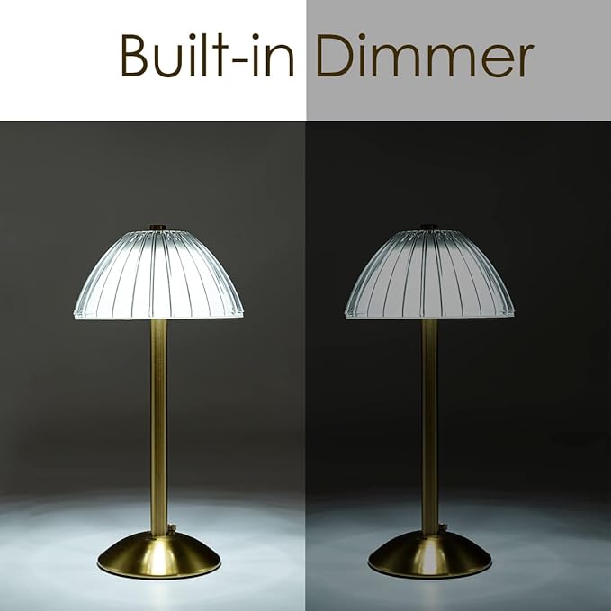 Cordless Table Lamps for Home,Table,Dining Room, Gold Rechargeable Lamps, USB Charge 12'' Tall LED Brass Portable Outdoor Indoor Table Lamp with Built-in Dimmer (Pack2-Gold Lamp)