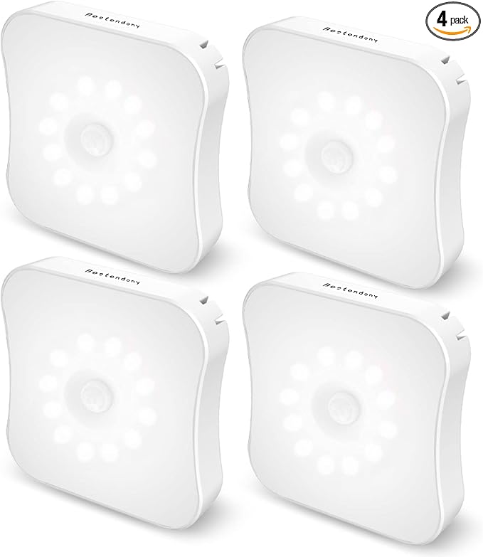 Rechargeable Motion Sensor Light Indoor Stair Lights Rechargeable Battery Night Light Stick On Magnetic Motion Lights for Stair, Step, Hallway, Closet, Cabinet, Bathroom, Cool White, 4 Pack