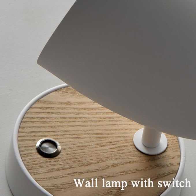 White Wall Lights for Bedroom,Modern Wood Wall Sconces Hardwired with 350°Rotation Metal Shade,E26 Wall Lamp with Switch for Living Room,Nightstand,Dining Room,Hallway,Corner,Stairway,Wall Decor