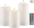 Flameless Pillar Candles Flickering with Remote Timer, Battery Operated LED Candles Up to 400 Hours, 3D Moving Flame Real Wax Candles. (White)