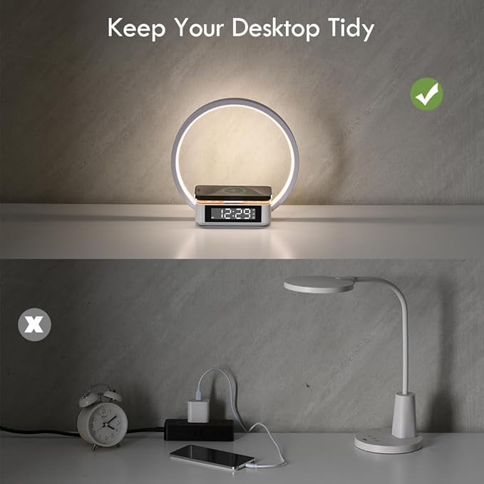 Sunrise Alarm Clock Bedside Lamp with Wireless Charging, Touch Table Lamp for Nightstand, Bedside Lamp Wake-up Light,Snooze Nightlight 3 Dimmable Brightness Levels, Idea Gift for Women,Men,Teens,Adult
