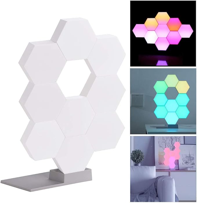 Yescom APP Control 9 Pack Smart LED Light Panels Hexagon Smarter Kit WiFi LED Table Light Kit Music Sync DIY Design Compatible with Alexa Google for Gaming TV Decor