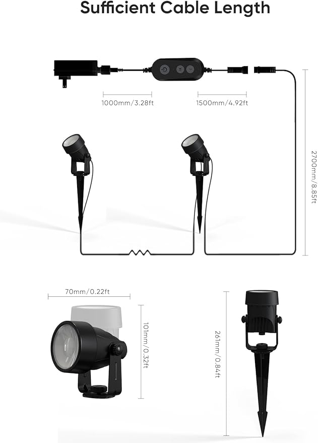 APPECK Landscape Lighting, RGBW Color Changing Low Voltage Landscape Lights with APP Control, IP65 Waterproof Outdoor Spotlights for Garden Yard Outside Decoration, 8 Pack