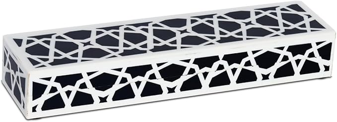 Handicrafts Home Decorative Storage Box with Lid, Black and White Moroccan Zellij Pattern Remote Holder, Slim Coffee Table Box, Geometric Lattice Box for Shelf & Desk Decor, Zellij 10 x 2.5 x 1.5