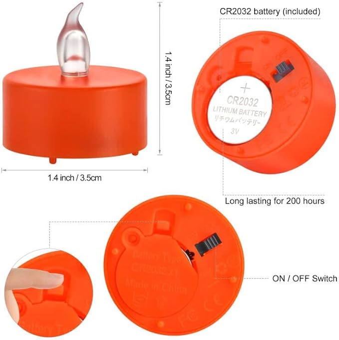 Battery Operated Tea Lights Candles: 24 Pack Realistic and Bright Flickering Holiday Gift Flameless LED Electric Candles for Seasonal & Festival Party Home Decoration Orange