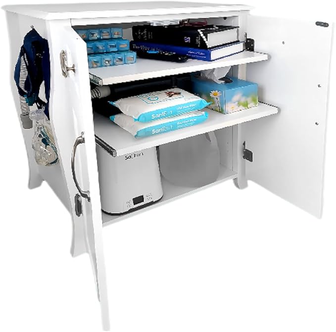 Northwood Calliger Bedroom CPAP Nightstand with Drawers for CPAP Accessories & Machine - Sleek Wooden Night Stand with CPAP Hose Holder Bed Side Table with Storage (White)