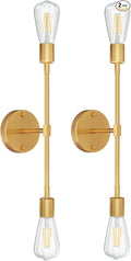 FadimiKoo 2-Light Golden Bathroom Wall Sconces Lighting, Modern Vanity Light Over Mirror, Brushed Brass Indoor Wall Mounted Lamp for Bathroom Hallway Bedside Kitchen (2 Pack)