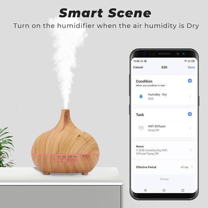 WiFi+Bluetooth Smart Essential Oil Diffuser Compatible with Alexa, Ultrasonic Aromatherapy Diffuser & Mist Humidifier with Voice & APP Remote Control, Schedule & Timer,RGB Light (UK)
