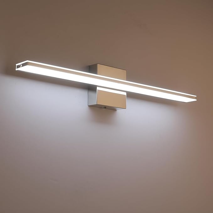 Chrome Bathroom Light Fixtures 24 Inch Bath Wall Lighting IP44 14W Vanity Lamp Bar Modern LED Lights for Vanity Rectangle Bathroom Lamps Over Mirror Acrylic Restroom Sink Light