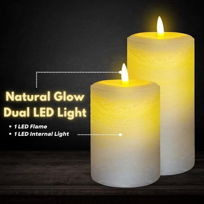 LumiPur Signature Natural Glow Flameless Wax Pillar 2 Pack LED Candle 3.5" x 5" and 3.5" x 7" Gray Fog