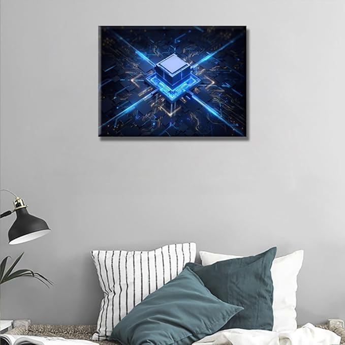 LSIUHWUWI Motherboard Digital Chip Wall Decor Artwork Technology Digital Pictures for Bedroom Canvas Wall Art House Decorations Wall Posters and Prints Ready to Hang for Office Home Walls 12x16 INCH