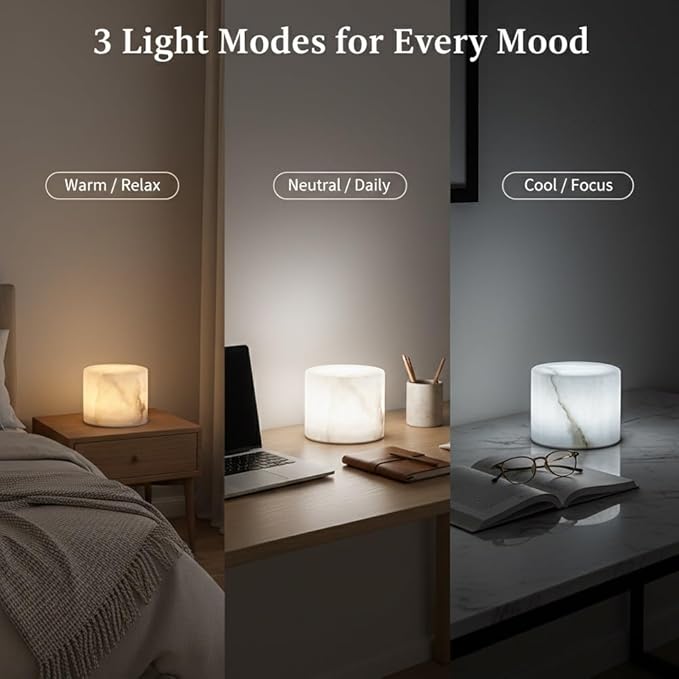 Marble Touch Light Onyx Marble Luxury Table Lamp Type-C Rechargeable Tap Bedside Night Lights Dimmable Eye-Caring Portable LED Ambient Lamp for Desk Nightstand Bedroom Tub Office Patio