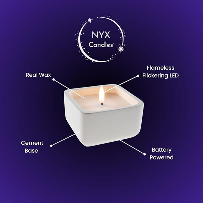 Square Flameless Candles (Ivory) - LED Flickering Fake Candles - Made of Real Wax in a Cement Base - an Ideal Gift.