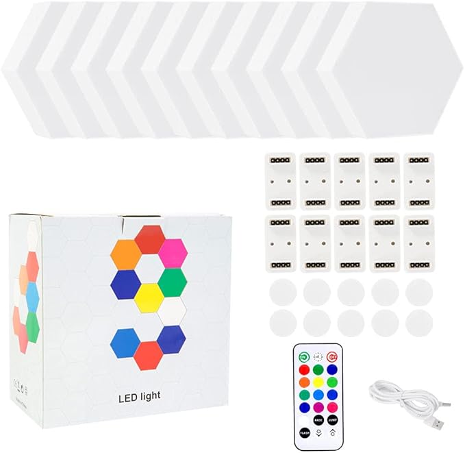 ChenLee Creative Remote Control Hexagonal Wall Lights Smart Touch-Sensitive LED Honeycomb Night Lights DIY Modular Assembled Splicing Modern Wall Lamps Home Decor (10)