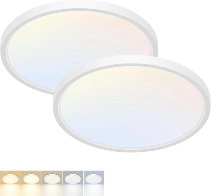 2 Pack LED Flush Mount Ceiling Light,9Inch 18W,3000K/3500K/4000K/5000K/6500K 5 Color Temperatures Ceiling Light Fixture for Kitchen Porch Hallway Bedroom Bathroom and Closet,White