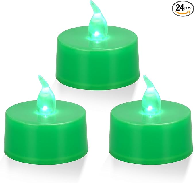 KOABY 24 Pack Green Light Non-Flickering Flameless Tea Lights, Green Base, Last 100H+, Battery Operated Tea Lights for Decor